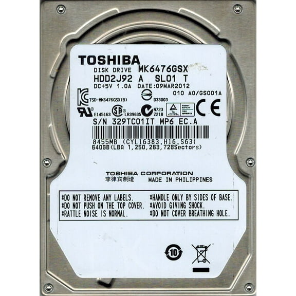 Toshiba MK6476GSX 640GB HDD2J92 A SL01 T PHILIPPINES