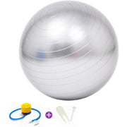 95cm Exercise Ball with Pump, Unbranded Anti-Burst Slip Resistant Yoga Ball for Work Out, Fitness, Stability, Balance, Pregnancy Gymnastics (Silver)