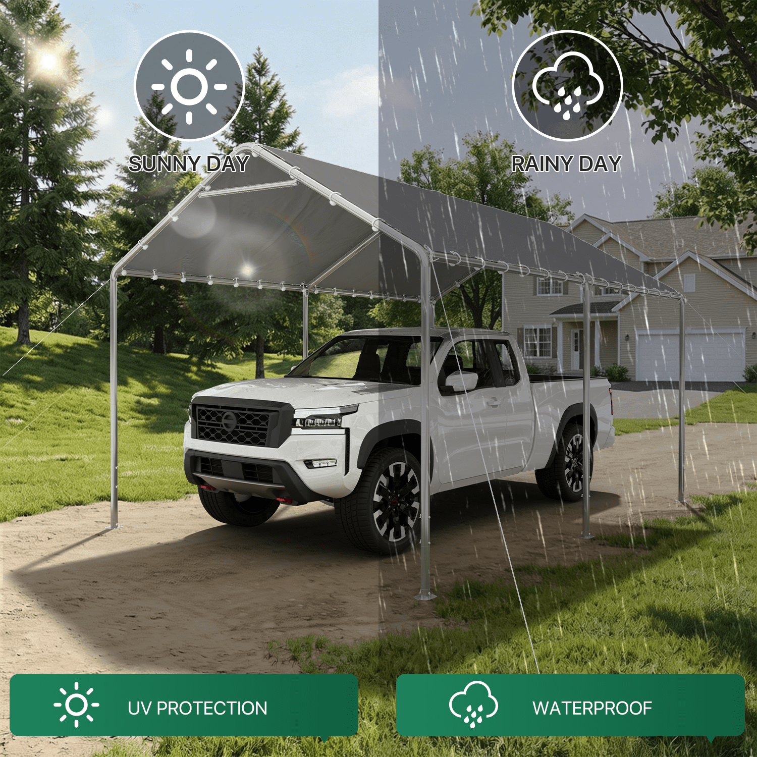 10x15 Ft Heavy Duty Carport, Portable Carport with Waterproof UV Resistant&Galvanized Steel Frame, Outdoor Car Canopy Shelter for Vehicle, Truck, Boat & Party Tent, Gray