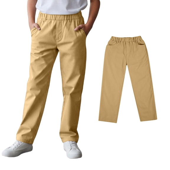 School Uniform Pants for Boys Elastic Waist Straight Slim Fit Boys Khaki School Uniform Pants Casual Pants 8-9 Years