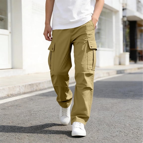 ATOGUTA Cargo Sweatpants for Boys Wide Leg School Uniform Pants Kids Elastic Waist Flowy Summer Beach Lounge Trousers with Pockets Size 7-16, Khaki