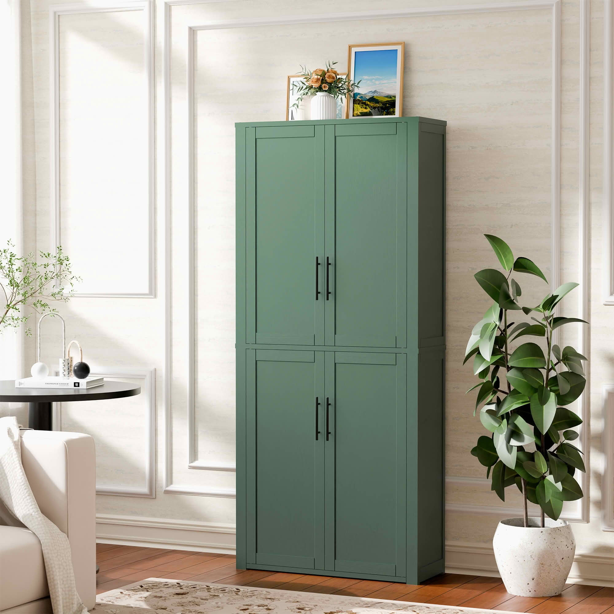MAYEERTY 67x28x15 Inch Green Wood Grain 4-Door Storage Cabinet with Solid Wood Door