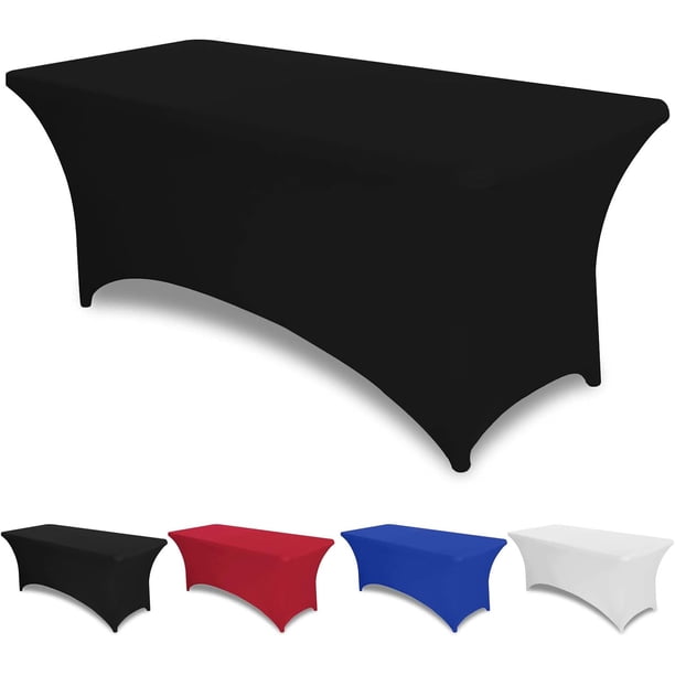 Mantel Rectangular Lino Elastano 4 Pies sin Arrugas, Funda Ajustable para Mesa Plegable 4 Pies para Banquetes Boda (Negro, 122x76 cm)