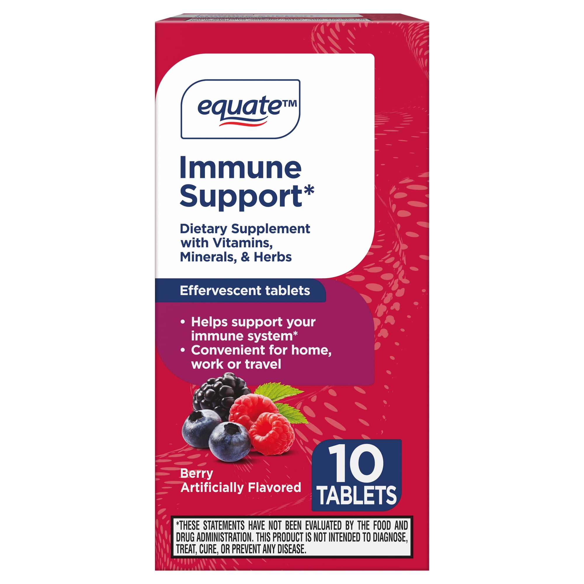 Equate Immune Support Dietary Supplement Effervescent Tablets, Berry Flavor, 10 Count, Compare to Airborne® Immunity Support Dietary Ingredients