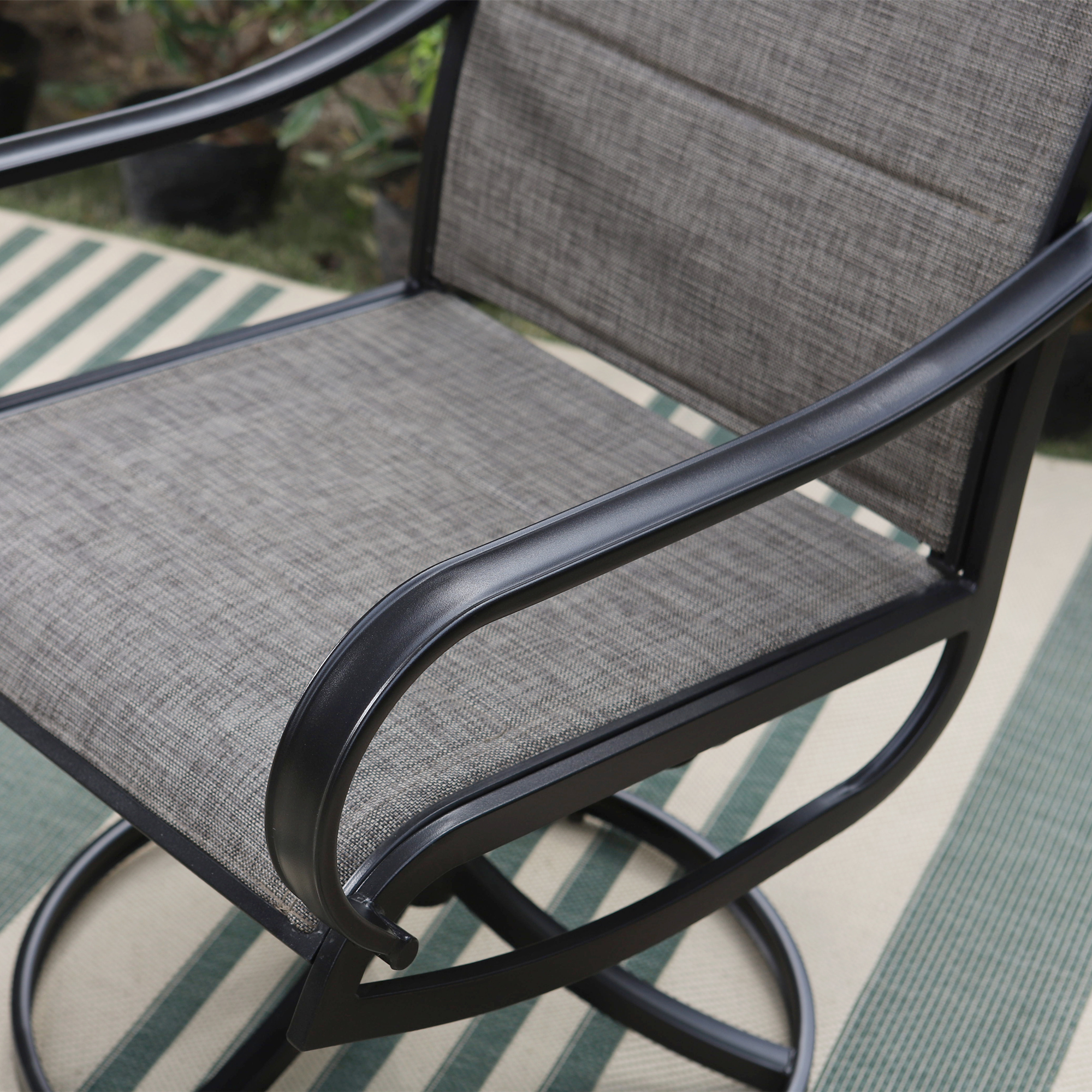 MF Studio Set of 2 High-Back Swivel Outdoor Dining Chairs with Padded Textilene Seat, Black & Dark Brown - image 5 of 11