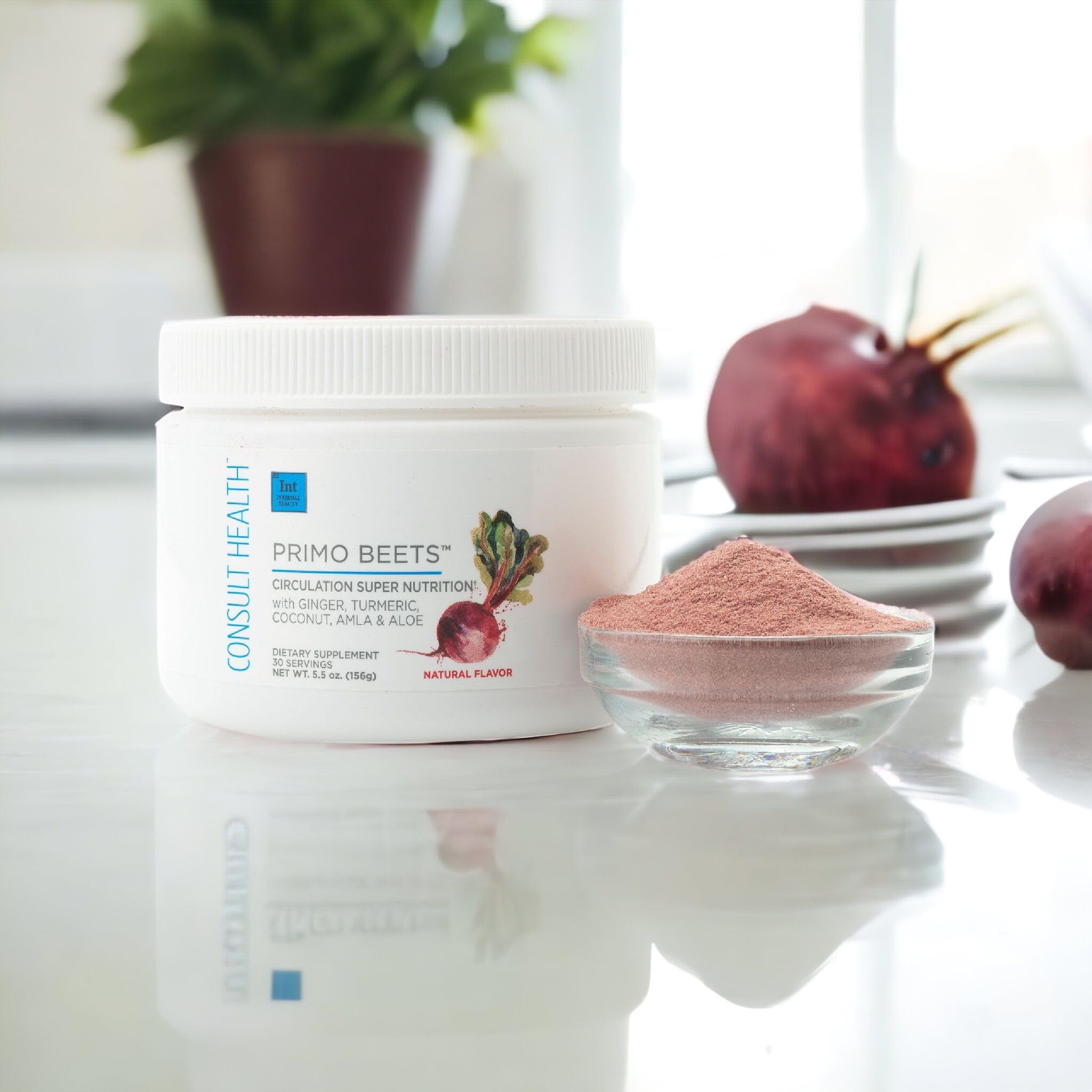 Consult Beaute Primo Beets Powder Drink Mix with Electrolytes, Nitrates, Energy Boost - Natural Flavor - 30 Servings