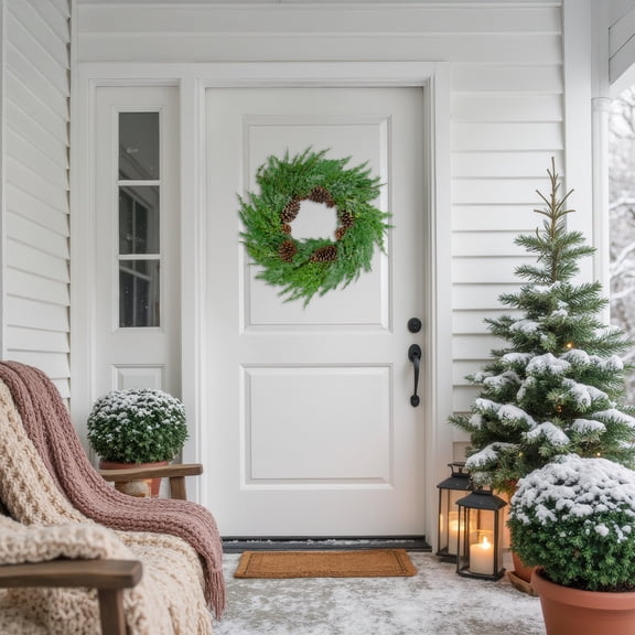 Northlight Real Touch™️ Frosted Cedar and Pinecone Artificial Christmas Wreath - 26" - Unlit
