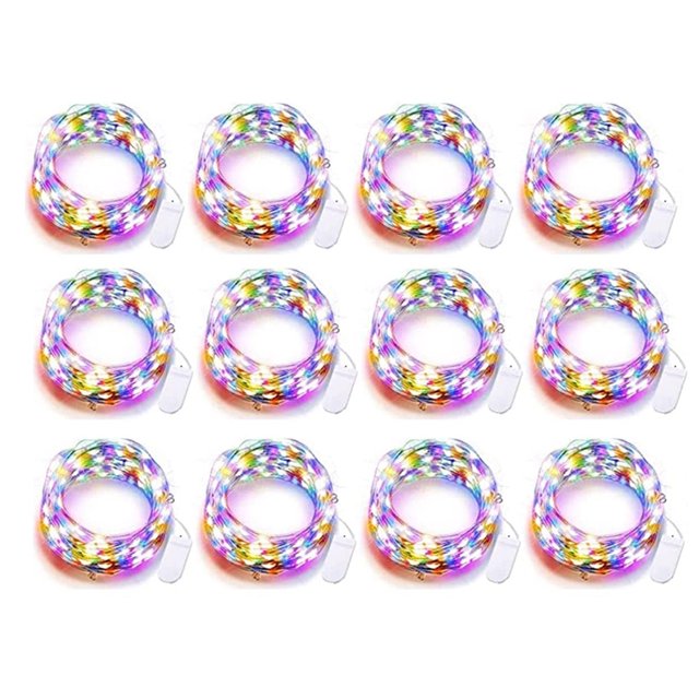 Dinheiro 12 Uds caja de batería con botón luces de alambre de cobre luces de cadena, luces decorativas para sala de jardín
