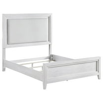 Leva King Bed, Upholstered LED Headboard, Modern White Acacia Wood