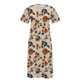 thumbnail image 4 of VBTAPA Summer Dresses for Women Boho Floral Long Dress Short Sleeve Henley Neck Maxi Dresses with Pockets Khaki M, 4 of 6