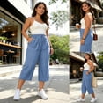 thumbnail image 2 of Gtoiithly Women's Casual High-Waisted Loose-Fit Jeans | Stylish Tencel Denim Capris with Pockets and Drawstring Waist BU2 M, 2 of 6