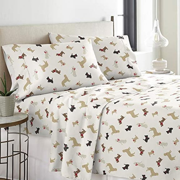 Pointehaven Flannel 170 GSM Sheet Set,Full Winter Dogs