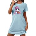 thumbnail image 2 of Tnhcen *omen's Halloween Themed Round Neck Short Sleeve Pajama Dress - Plus Size Sleepwear with Soft Polyester Spandex Blend Cozy Cartoon Print Nightgown for Women S-2XL Sizes, 2 of 3