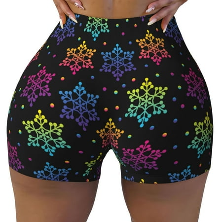 Workout Shorts Women  Rainbow Snowflake Biker Shorts for Women Running Gym Spandex Shorts Tummy Control