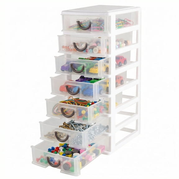 7-Pack Clear Plastic Drawer Organizers Set - Storage Units for Office, Bathroom & Desk Drawers