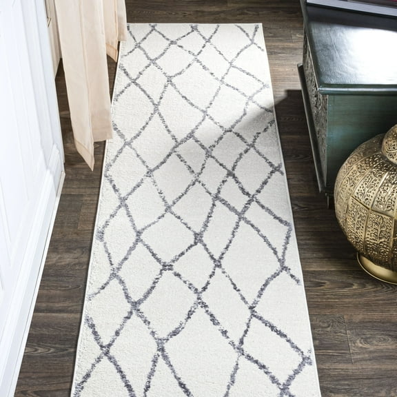 JONATHAN Y MOROCCAN HYPE 2 x 10 Runner Rug, Illi Moroccan Diamond Trellis - Ivory/Gray, MOH506A-210