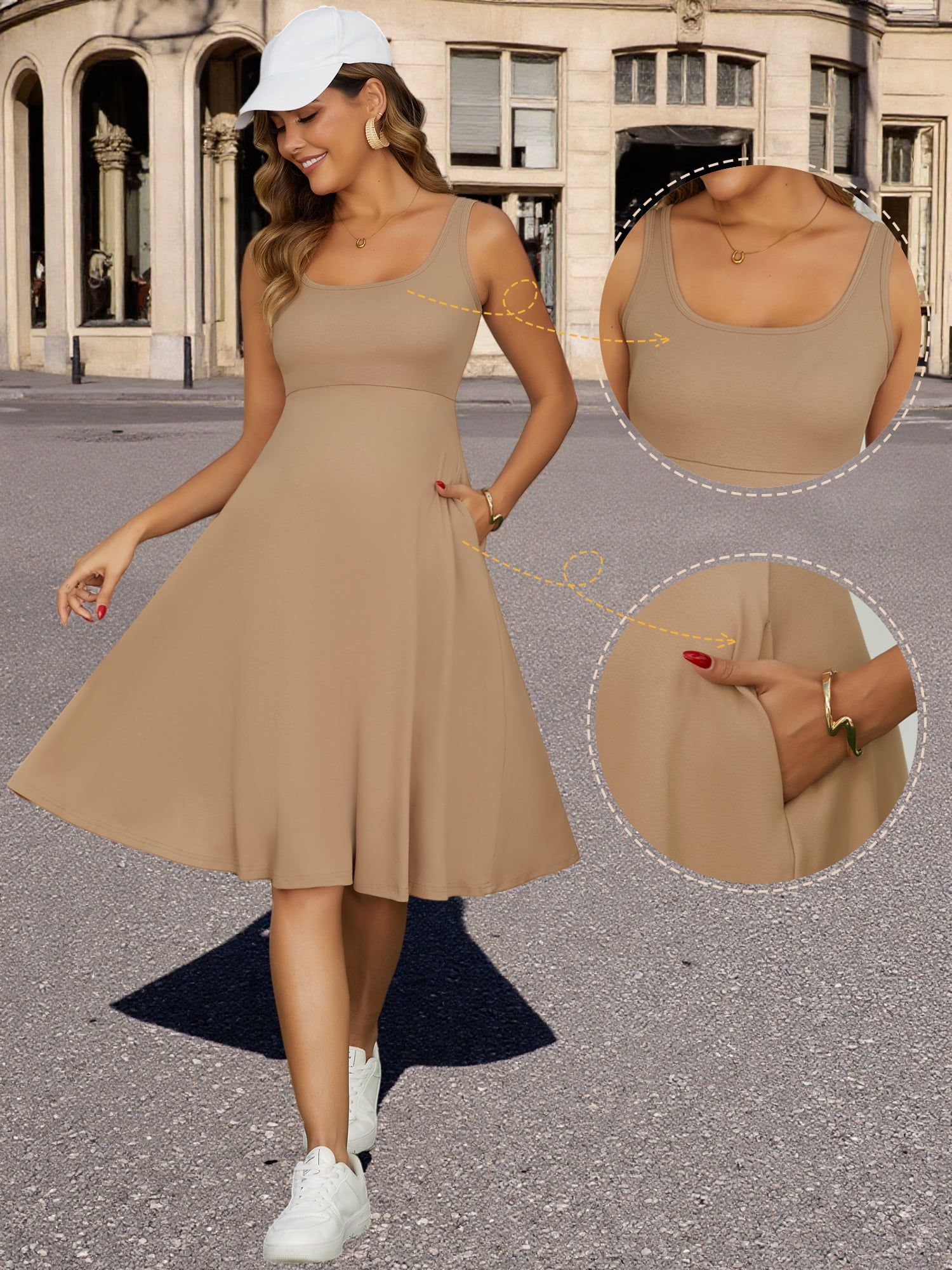 DARING DIVA Women's Maternity A-Line Cotton Flare Dress with Pockets XL Khaki
