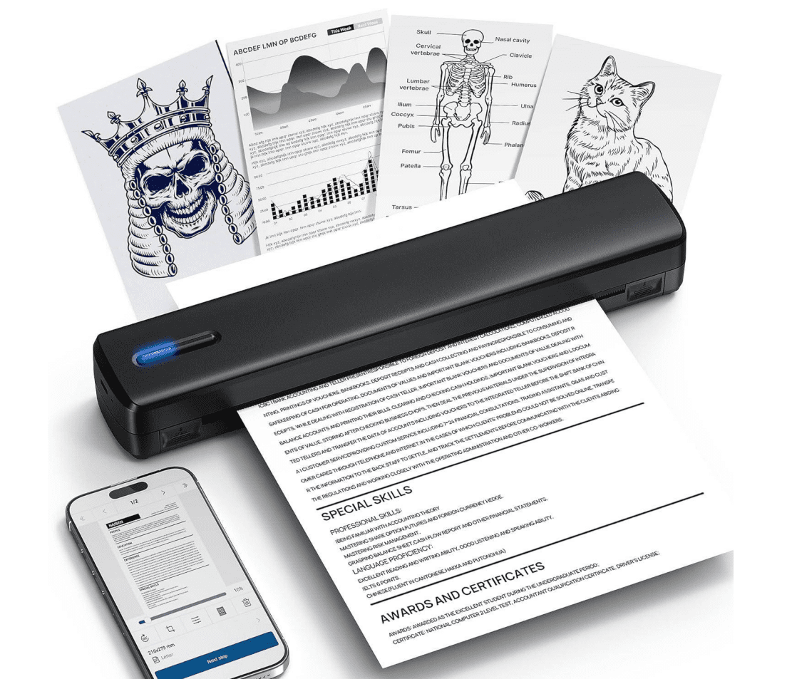 CHIVALZ Bluetooth Thermal Printer Support for 8.5"x11" US Letter, Inkless Compatible with iOS, Android, Laptop for Home and Office