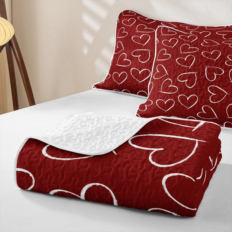 Erosebridal Outline Heart Valentine Chalk Quilt King for Girls, Red ...