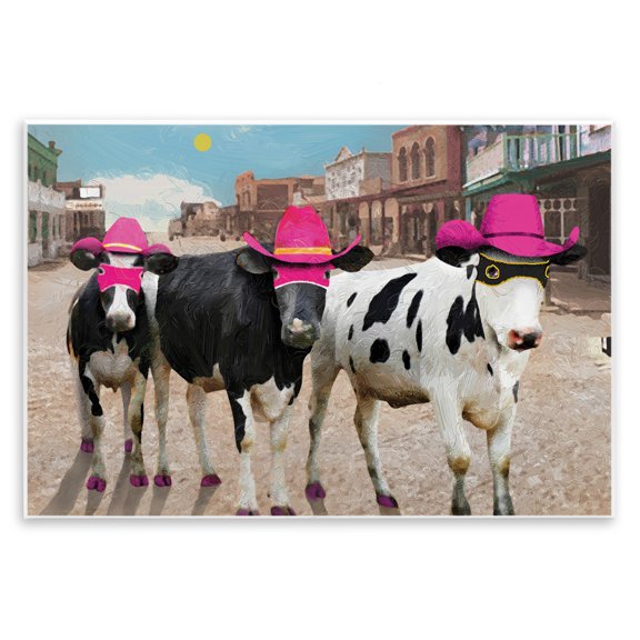 Stupell Industries Superhero Cows in Town Scenery Painting Unframed Art Print Wall Art, 19 x 13