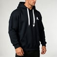 thumbnail image 6 of Men's Vintage Graphic Letter Hoodies Long Sleeve thermal Drawstring Hooded Sweatshirts Spring Fall Oversized Pullovers with Kangaroo Pocket Size 4XL Black, 6 of 7