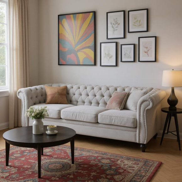 Homy Casa Chesterfield 3-Seater Sofas Couches, Cloud Grey