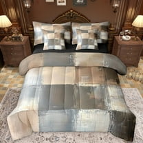 Manfei Geometric Plaid 7-Piece Twin Bedding Sets,Modern Abstract Art Bedding Comforter Set,Brown Gray Sheet Sets For Men Women,Super Cozy Room Decor Reversible