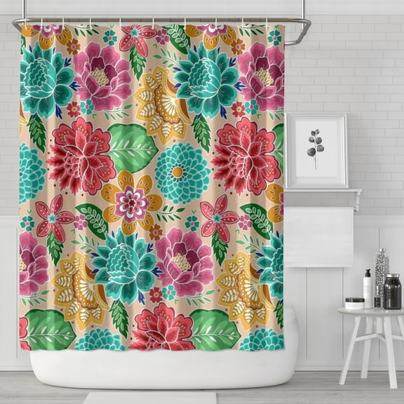 Pioneer Flower 72x84in Shower Curtain,Bathroom Decorative Shower Curtains Set with 12 Hooks,Modern Waterproof Washable Shower Curtain