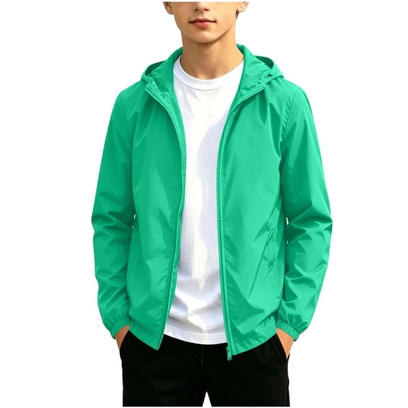 OGLCCG Kids Rain Jackets With Hood Lightweight Full Zipper Waterproof Raincoat For Boys Girls Casual Fall Winter Windbreaker Jacket 12-20 Years