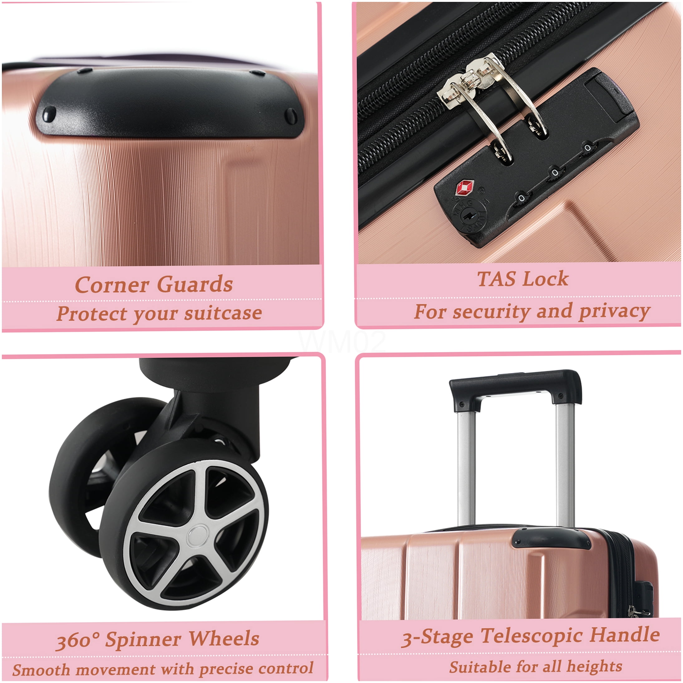 24" Rose Pink ABS Hardshell Suitcase, Expandable Checked Luggage with TSA Lock & 8 Spinner Wheels