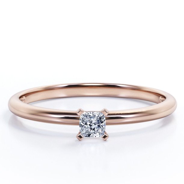 JeenMata Anillo Solitario para Mano Derecha con Moissanita de Corte Cojín de 1 Quilate y 4 Puntas con Certificación Chapado en Oro Rosa de 18 K sobre Plata