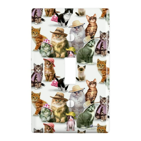 Cats Kittens in Hats Pattern Plastic Wall Decor Toggle Light Switch Plate Cover