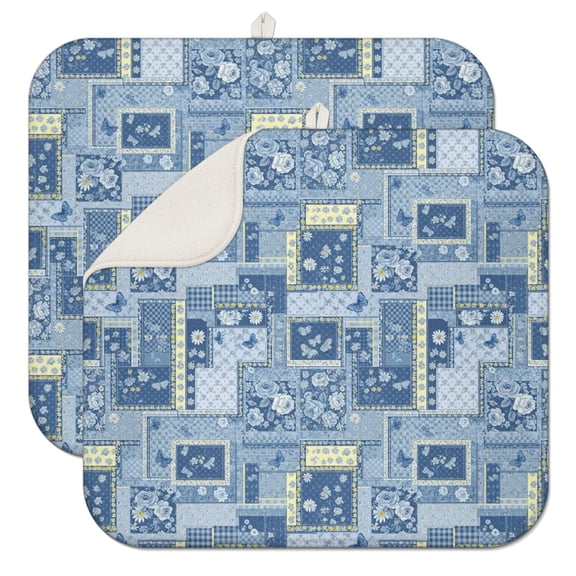 Pioneer Flower Floral Print Pattern Kitchen Dish Drying Mat 1 Pack, Ultra Absorbent Microfiber Drainer Mat, 16"x18"
