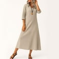 thumbnail image 5 of WTOBBY Women's Solid Color V-Neck 3/4 Sleeve Maxi Dress, Bohemian Style Beach Dress with Pockets for Comfortable Vacation Wear,Beige S, 5 of 5