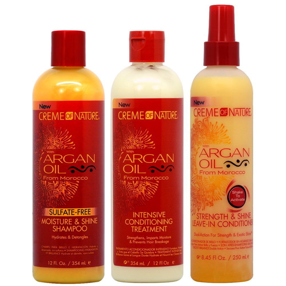 [ SET of 3 ] CREAM of NATURE Argan Oil Shampoo + Intensive Treatment + Strength and Shine