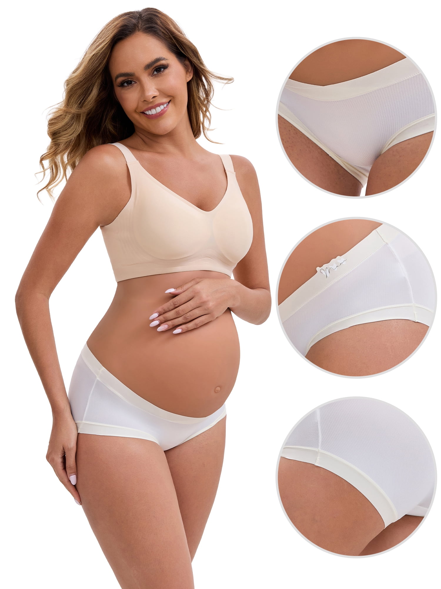 DARING DIVA Ice Silk Maternity Panties Under the Bump Briefs M 1 Beige 1 White