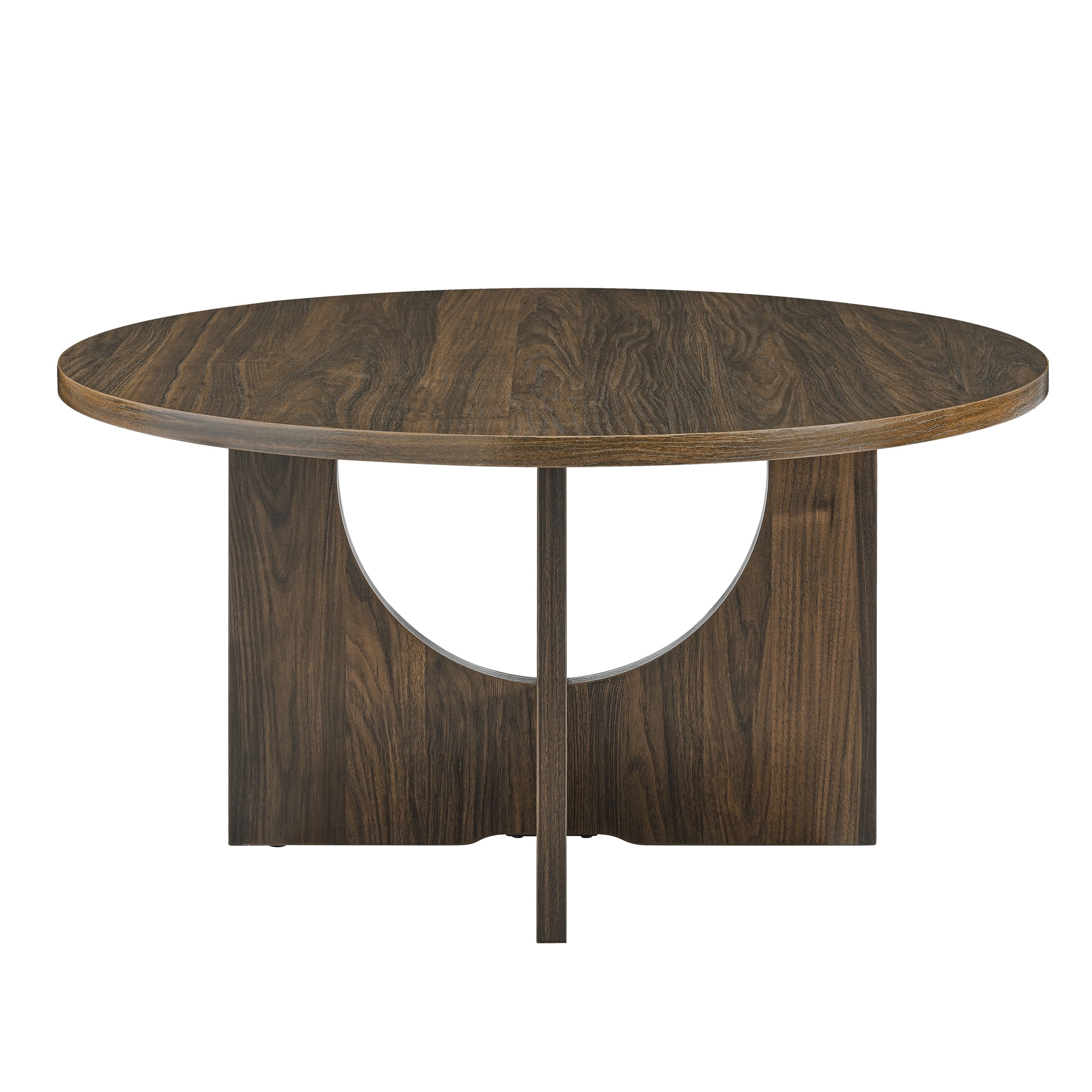 Round Coffee Table,Nordic Style Solid Wood Coffee Table with Wood Leg,Natural Walnut