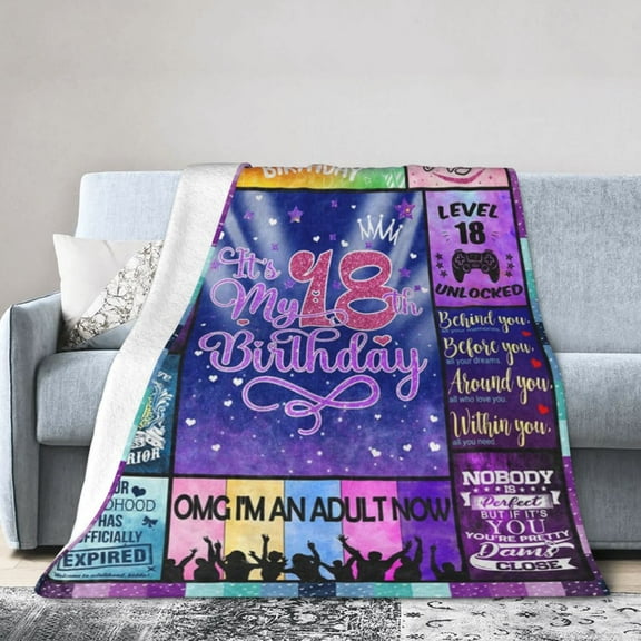 Happy 18th Birthday Blanket Gifts For Kids Adults - Lightweight Throw Blanket For Bedroom Living Room Decor Soft Fuzzy Fleece Cozy Plush Bed Couch 50"X40"