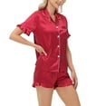 thumbnail image 3 of Timdgard Womens Pajamas Sets Satin Ruffle Short Sleeve Button down Shirts Shorts Loungewear Loose Outfits, 3 of 7