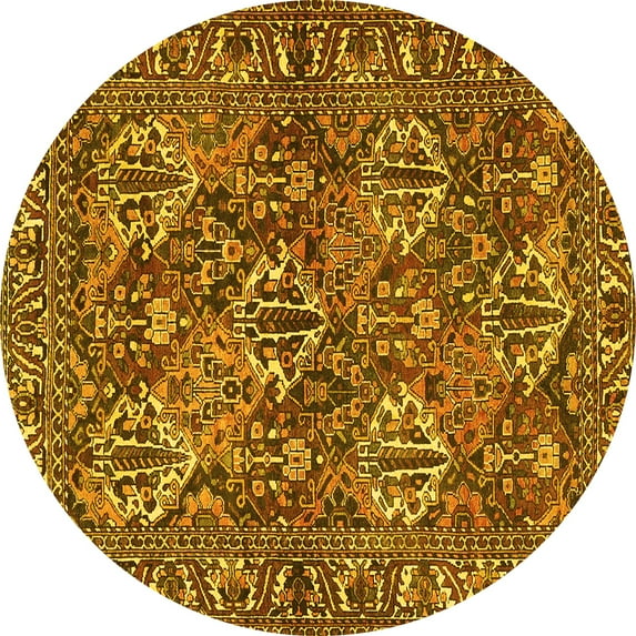 Ahgly Company Indoor Round Persian Yellow Traditional Area Rugs, 5' Round