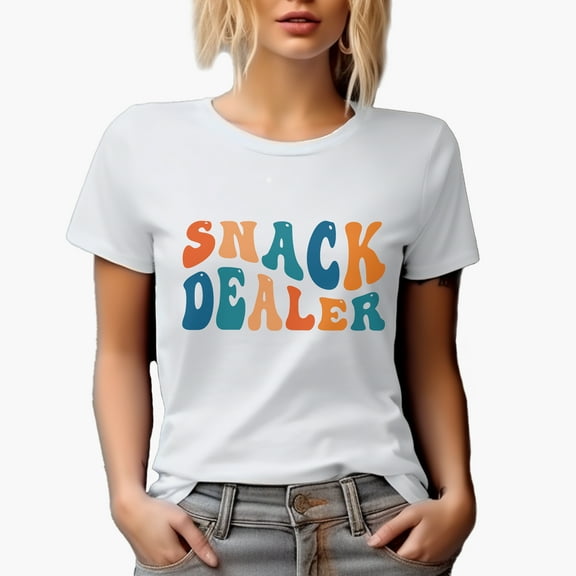 Snack Dealer, Funny Name or Title for Moms or Mothers of Kids, Groovy Retro Wavy Text Merch Gift, White T-Shirt, Small