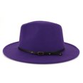 thumbnail image 6 of CIENVNSTG Belt Buckle Decor Vintage Unisex Wide Flat Top Fedora Hat Casual Cap for Party Church Daily Wear Purple, 6 of 6