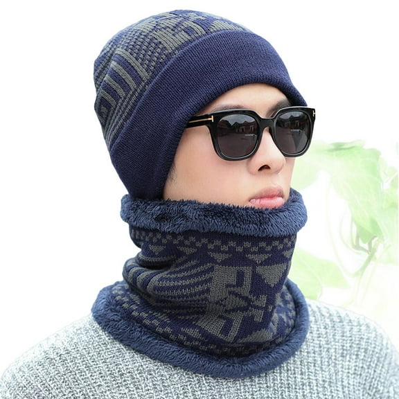 LABSERRON 1Pc Winter Warm Scarf and Hat Men Knitted Fleece