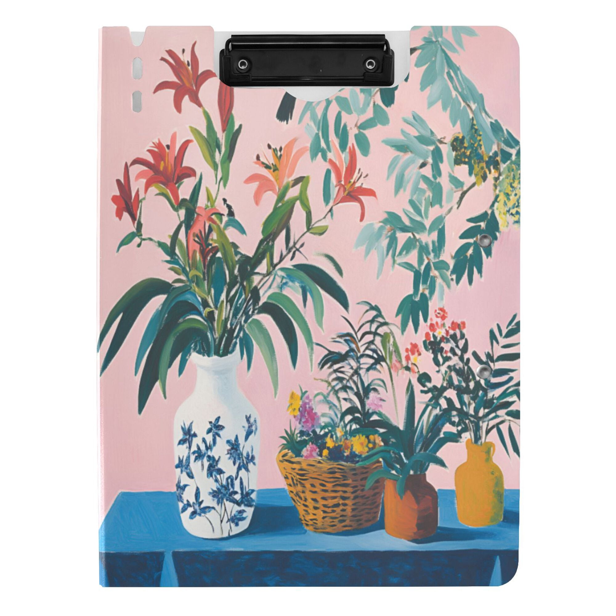 FORMRS A4 Clipboard Folder with Pen Holder Horizontal Foldable School Office Binder, Vibrant Flowers