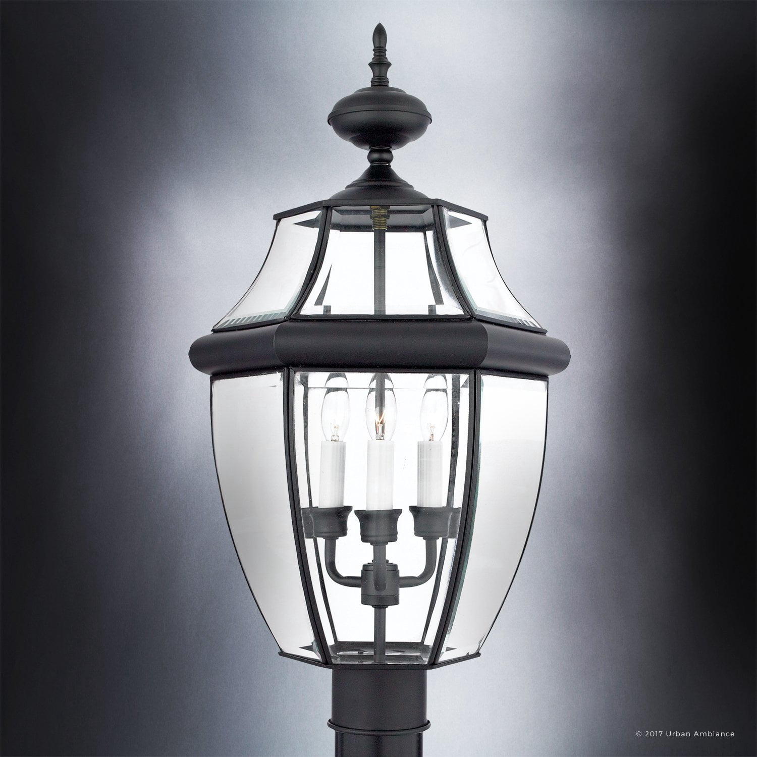Urban Ambiance Luxury Colonial Outdoor Post Light, Large Size: 23"H x 12.5"W, with Tudor Style Elements, Versatile Design, High-End Black Silk Finish and Beveled Glass, UQL1150