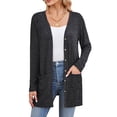 thumbnail image 2 of Eternatastic Womens Solid Long Sleeve Button Down Rib Knit Cardigan Sweater Coat Casual Open Front Long Cardigan, 2 of 6