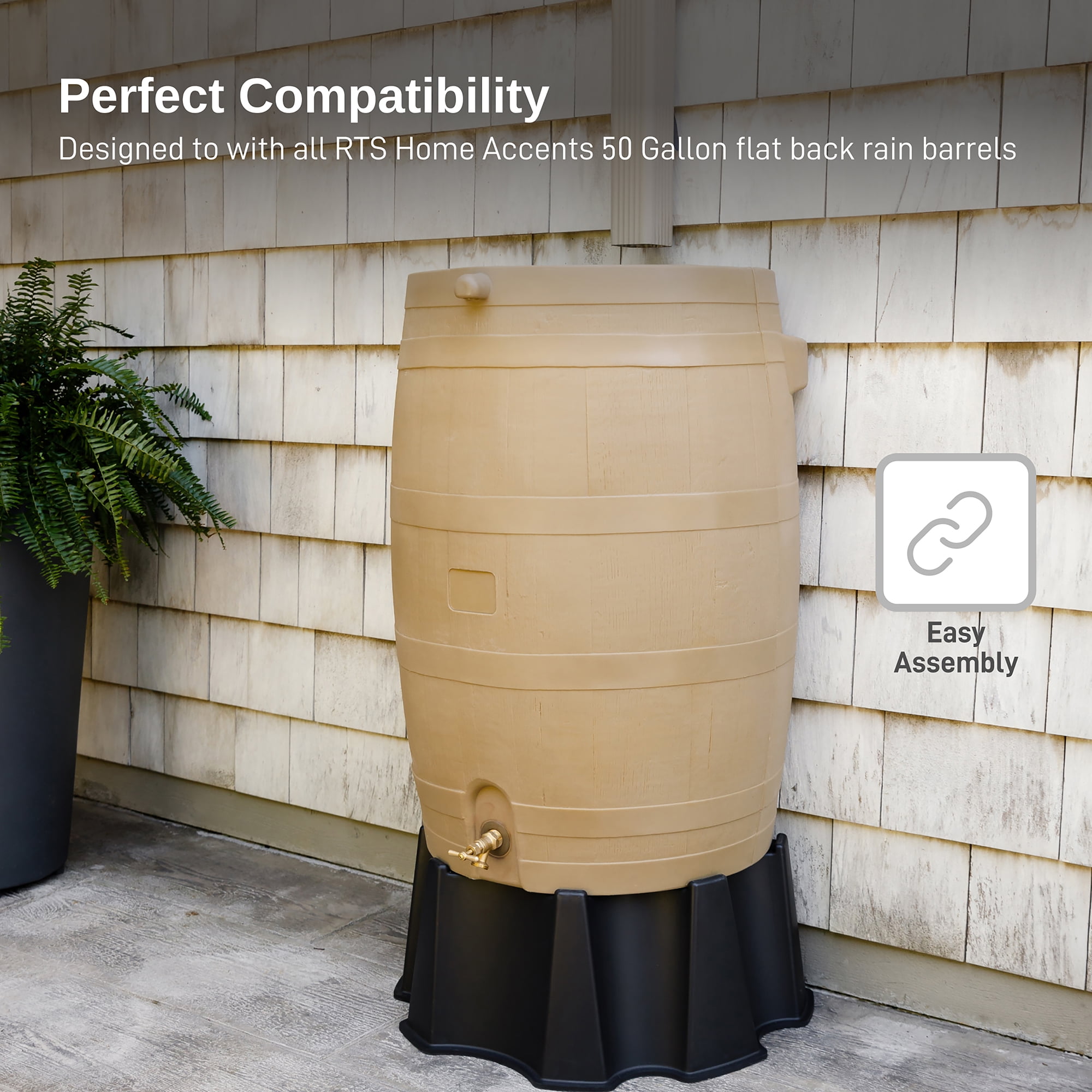 RTS Home Accents Flat Back Rain Barrel Stand, Black Color