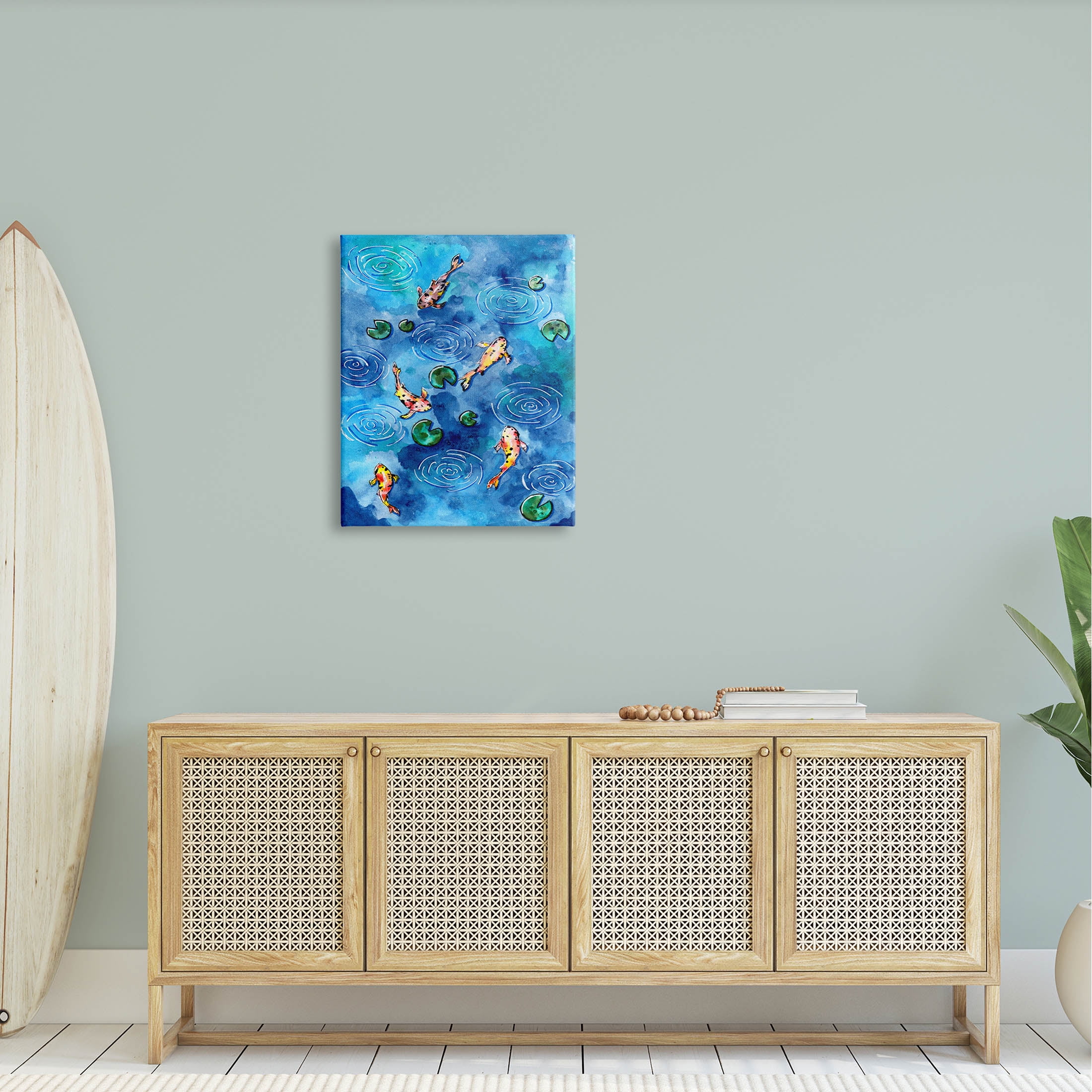 Koi Fish Ripples Pond Lilies Animals & Insects Painting Gallery Wrapped Canvas Print Wall Art