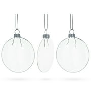 Set of 3 Flat Disc Clear Blown Glass Christmas Ornaments 3.7 Inches (94 mm)