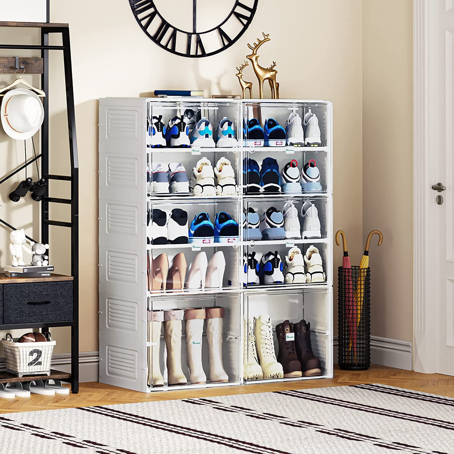 YITAHOME White Shoe Cabinet, Modern Entryway Shoe Rack, Tipping Bucket Shoe Storage Organizer with 2 Flip Drawers, 1Pcs